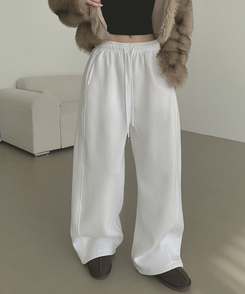 【丈別】【起毛】ジョガーワイドバンディングパンツ WHITE