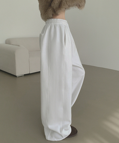 【丈別】【起毛】ジョガーワイドバンディングパンツ WHITE