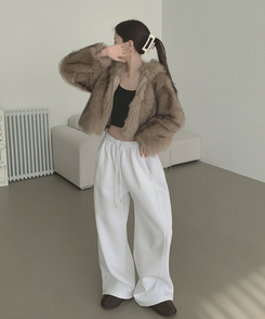 【丈別】【起毛】ジョガーワイドバンディングパンツ WHITE