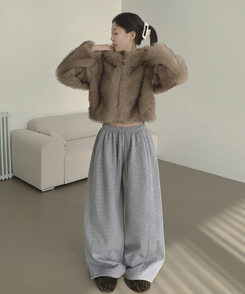 【丈別】【起毛】ジョガーワイドバンディングパンツ GREY