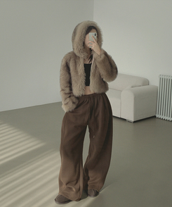 【丈別】【起毛】ジョガーワイドバンディングパンツ DARK BROWN