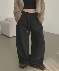 【丈別】【起毛】ジョガーワイドバンディングパンツ BLACK