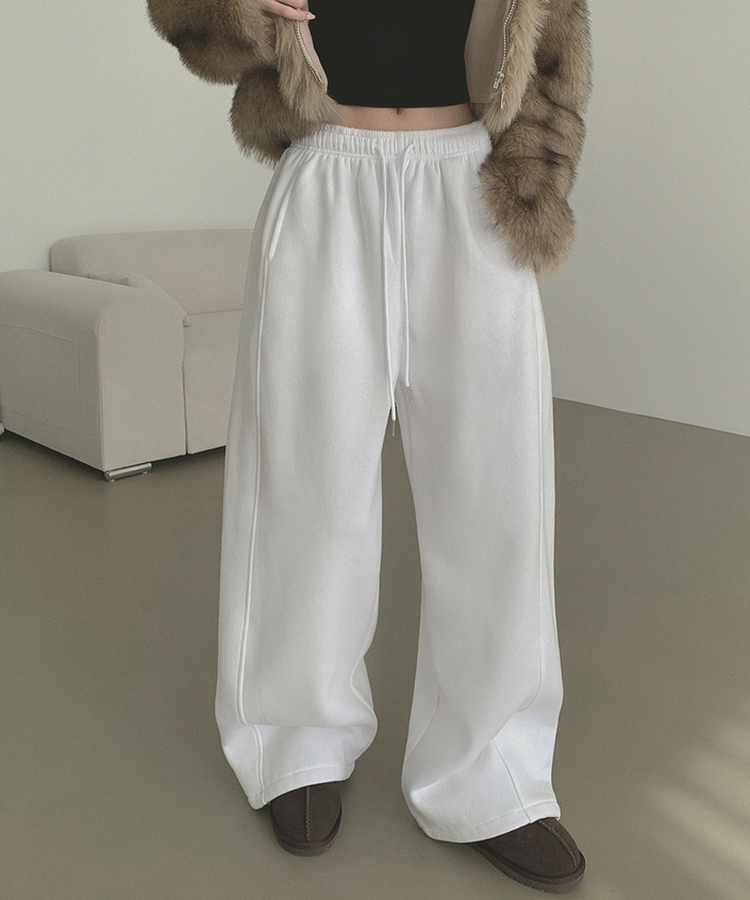 【丈別】【起毛】ジョガーワイドバンディングパンツ WHITE