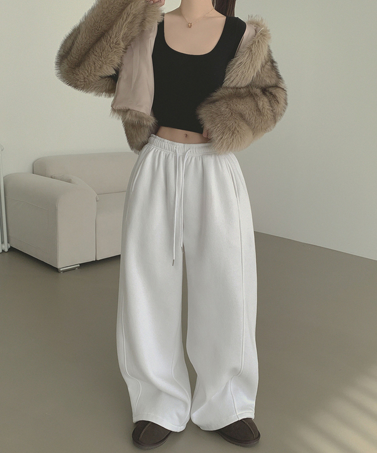 【丈別】【起毛】ジョガーワイドバンディングパンツ WHITE