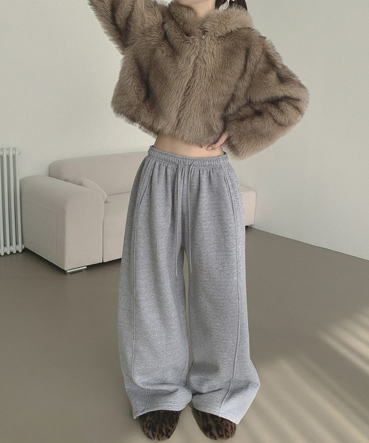 【丈別】【起毛】ジョガーワイドバンディングパンツ GREY