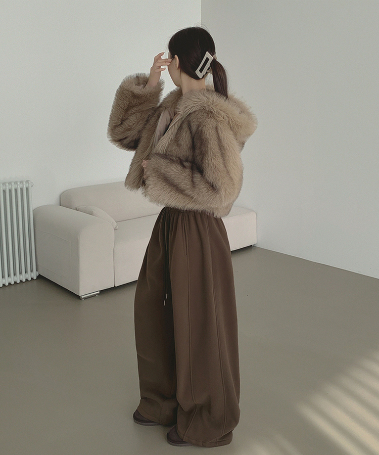 【丈別】【起毛】ジョガーワイドバンディングパンツ DARK BROWN