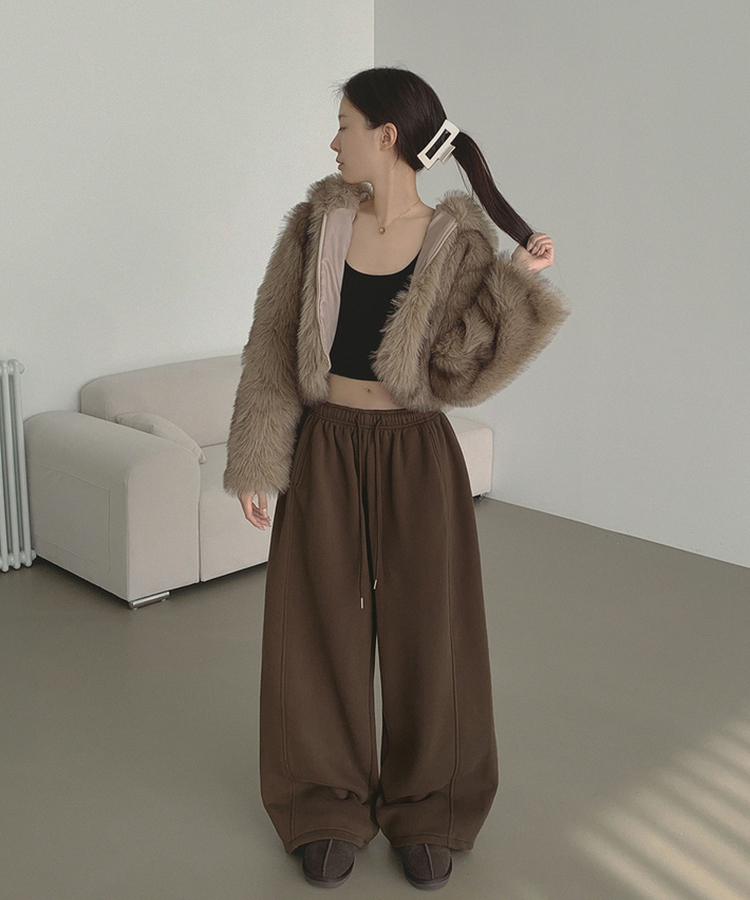 【丈別】【起毛】ジョガーワイドバンディングパンツ DARK BROWN