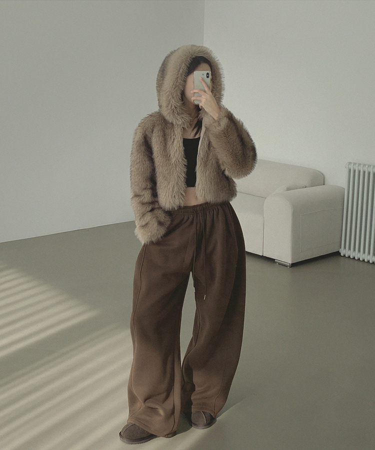 【丈別】【起毛】ジョガーワイドバンディングパンツ DARK BROWN