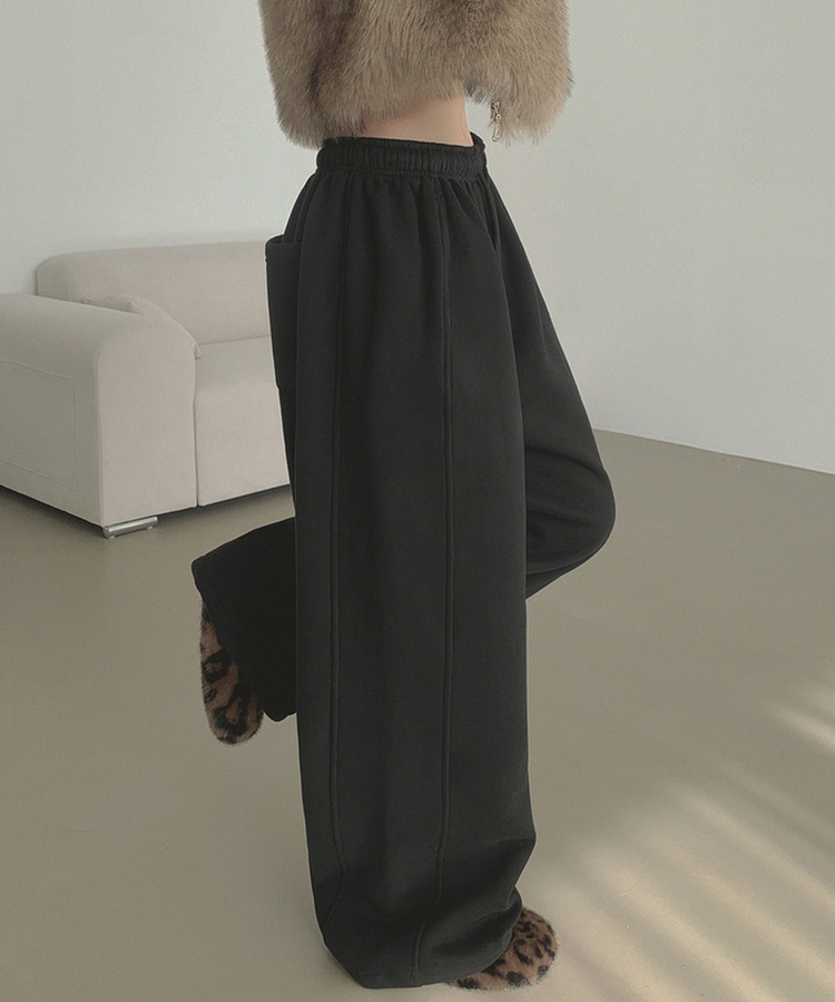 【丈別】【起毛】ジョガーワイドバンディングパンツ BLACK