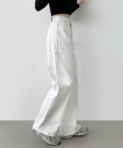 【丈別】【起毛】スパンワイドデニムパンツ(5color) IVORY