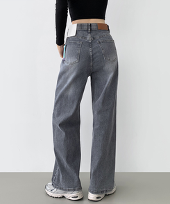 【丈別】【起毛】スパンワイドデニムパンツ(5color) GREY