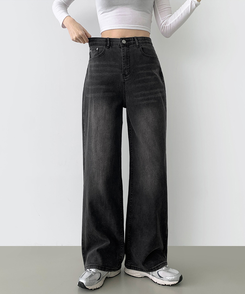 【丈別】【起毛】スパンワイドデニムパンツ(5color) BLACK DENIM