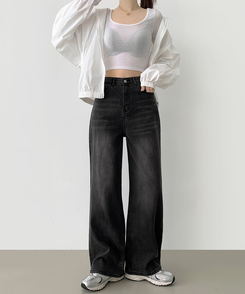 【丈別】【起毛】スパンワイドデニムパンツ(5color) BLACK DENIM