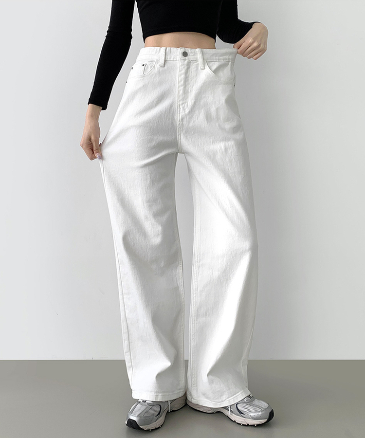 【丈別】【起毛】スパンワイドデニムパンツ(5color) IVORY