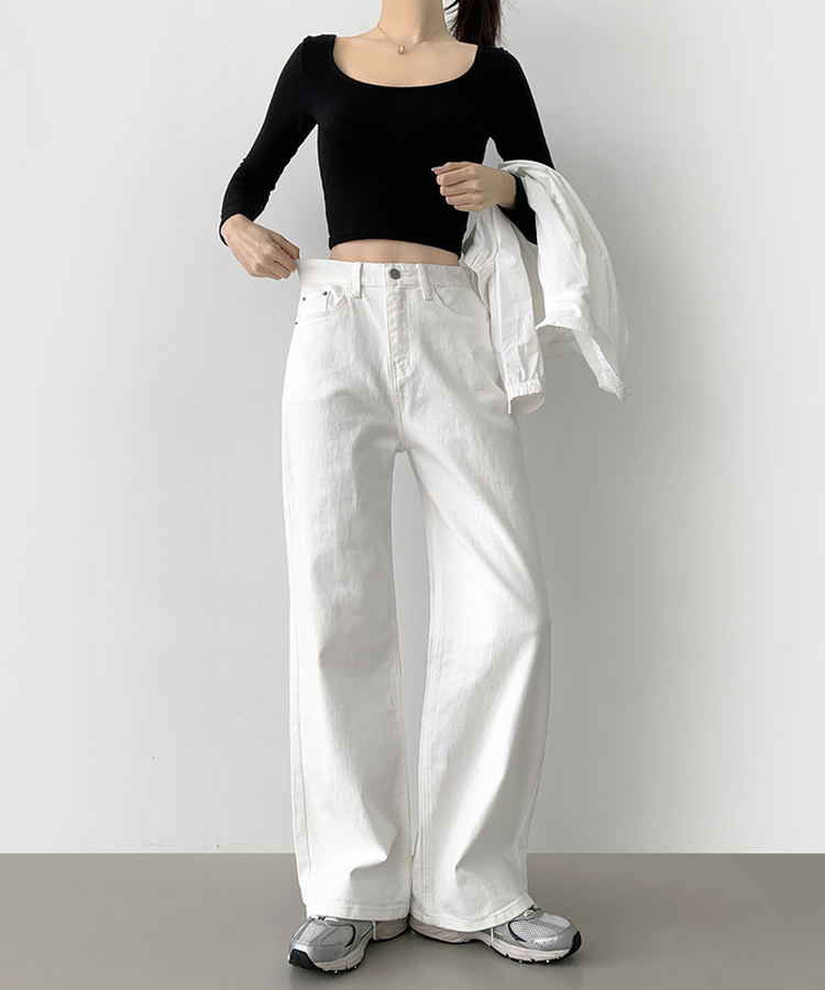 【丈別】【起毛】スパンワイドデニムパンツ(5color) IVORY