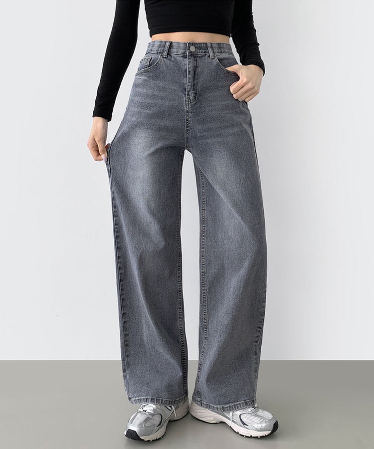 【丈別】【起毛】スパンワイドデニムパンツ(5color) GREY