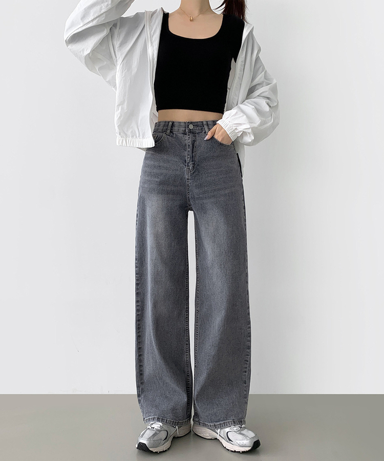 【丈別】【起毛】スパンワイドデニムパンツ(5color) GREY