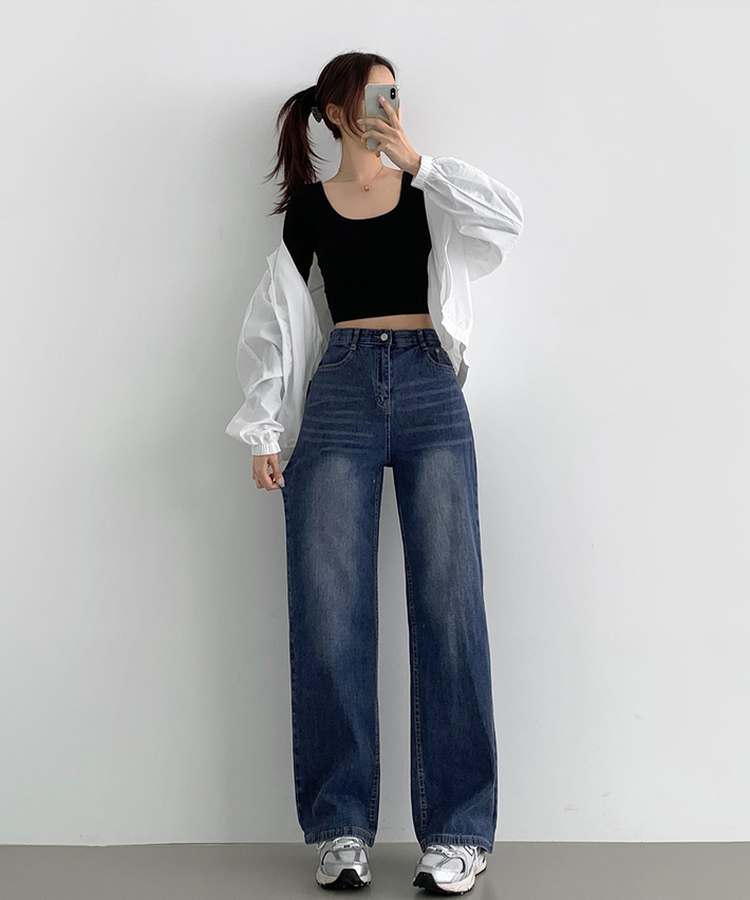 【丈別】【起毛】スパンワイドデニムパンツ(5color) DEEP DENIM