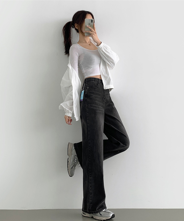 【丈別】【起毛】スパンワイドデニムパンツ(5color) BLACK DENIM