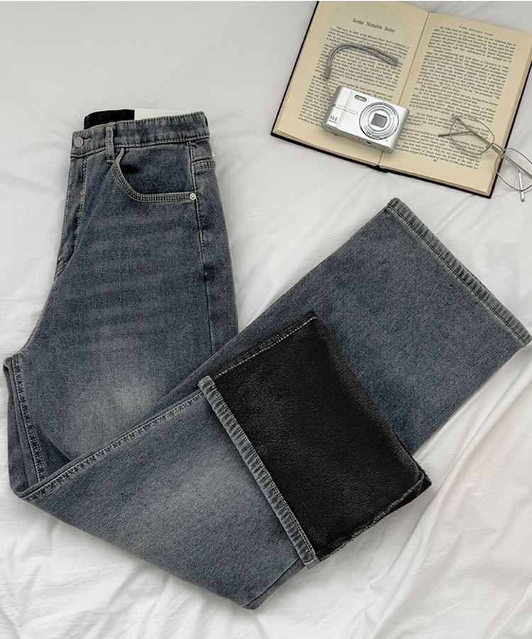 【丈別】【起毛】スパンワイドデニムパンツ(5color)