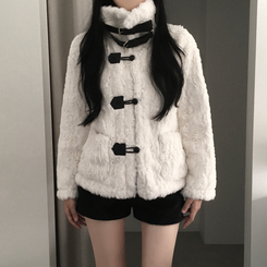 ウールダンブルファーハイネックコート IVORY