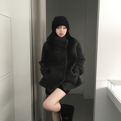 ハイネックムスタンコート BLACK