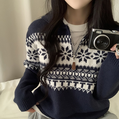 ノルディックハーフジップアップハイネックニット DARK BLUE