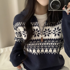 ノルディックハーフジップアップハイネックニット DARK BLUE