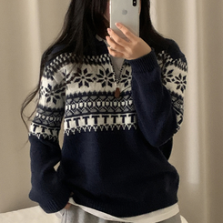 ノルディックハーフジップアップハイネックニット DARK BLUE