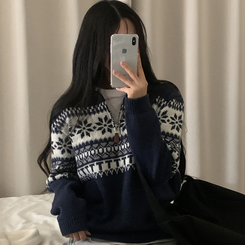 ノルディックハーフジップアップハイネックニット DARK BLUE