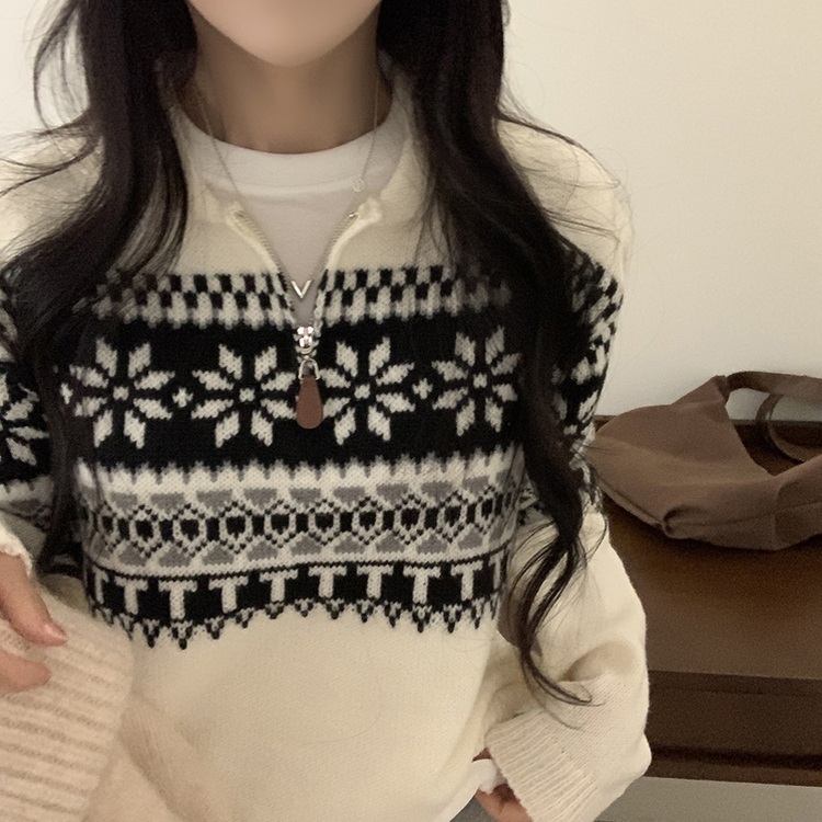 ノルディックハーフジップアップハイネックニット IVORY