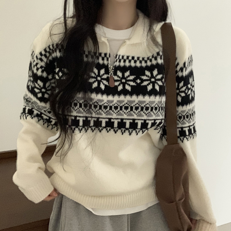 ノルディックハーフジップアップハイネックニット IVORY