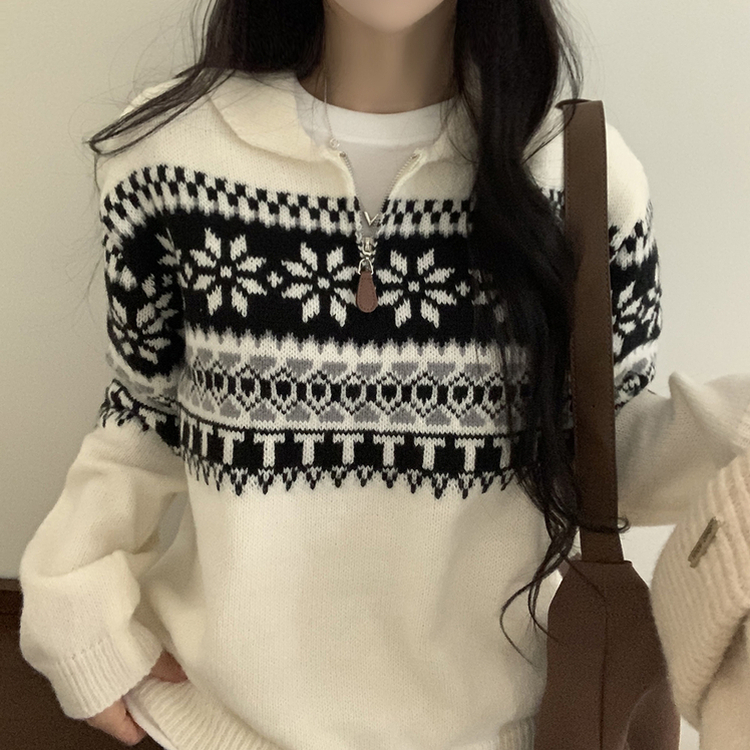 ノルディックハーフジップアップハイネックニット IVORY