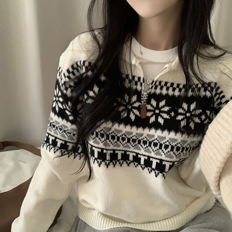 ノルディックハーフジップアップハイネックニット IVORY