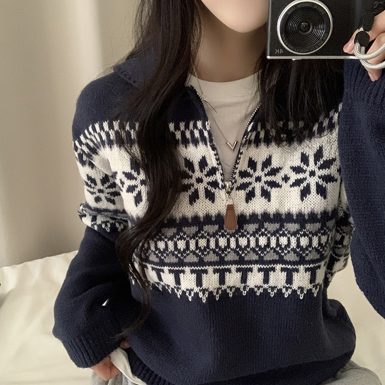 ノルディックハーフジップアップハイネックニット DARK BLUE