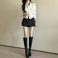 【タイ付き】【起毛】クロップブラウスシャツ IVORY