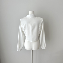 【タイ付き】【起毛】クロップブラウスシャツ