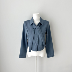 【タイ付き】【起毛】クロップブラウスシャツ