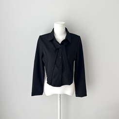 【タイ付き】【起毛】クロップブラウスシャツ