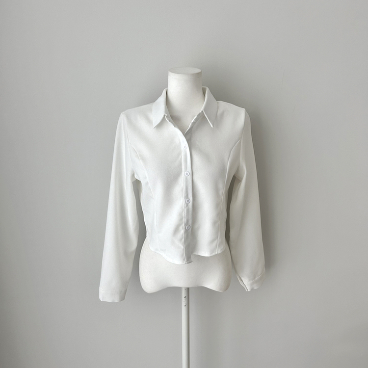 【タイ付き】【起毛】クロップブラウスシャツ