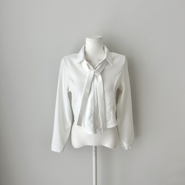【タイ付き】【起毛】クロップブラウスシャツ