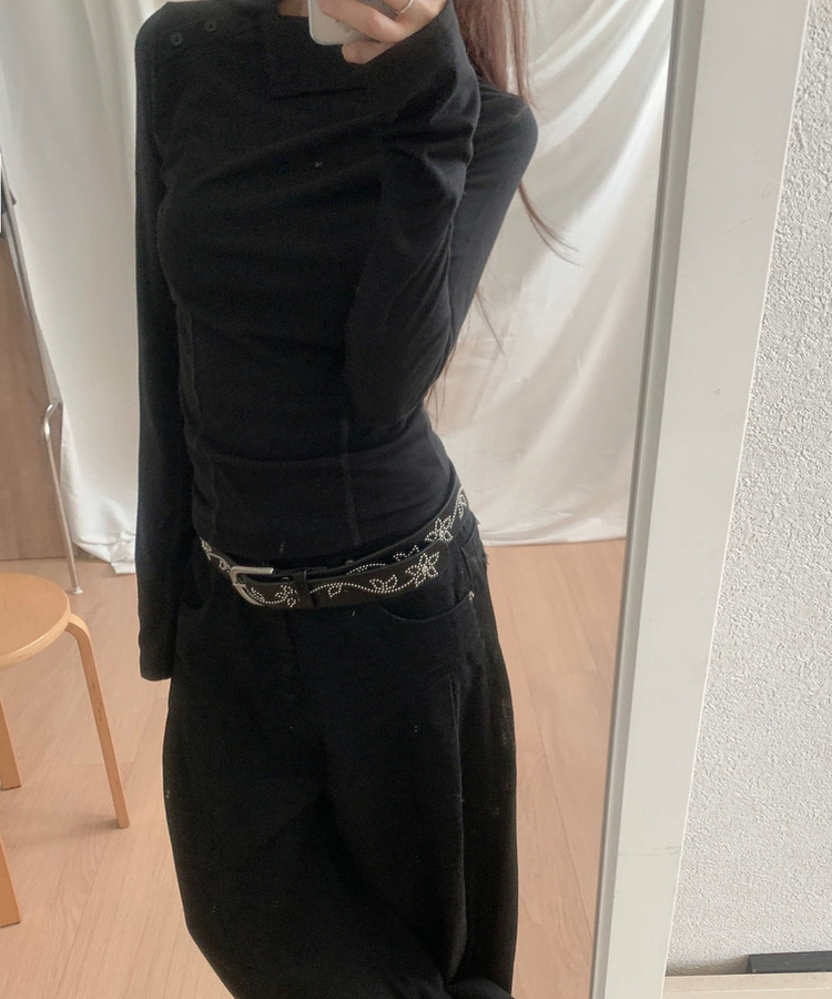 シルバースタッドフラワーバックルベルト BLACK