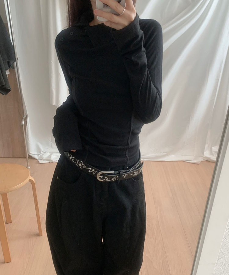 シルバースタッドフラワーバックルベルト BLACK