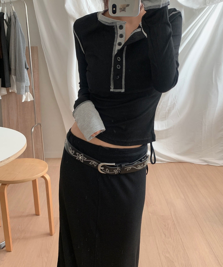 シルバースタッドフラワーバックルベルト BLACK