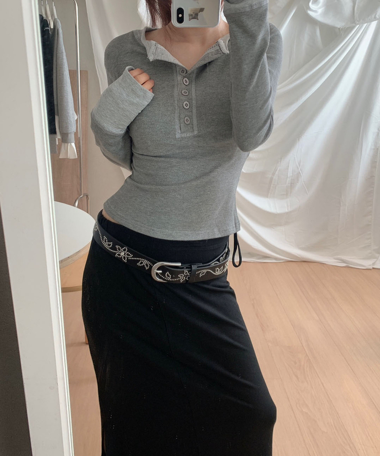 シルバースタッドフラワーバックルベルト BLACK