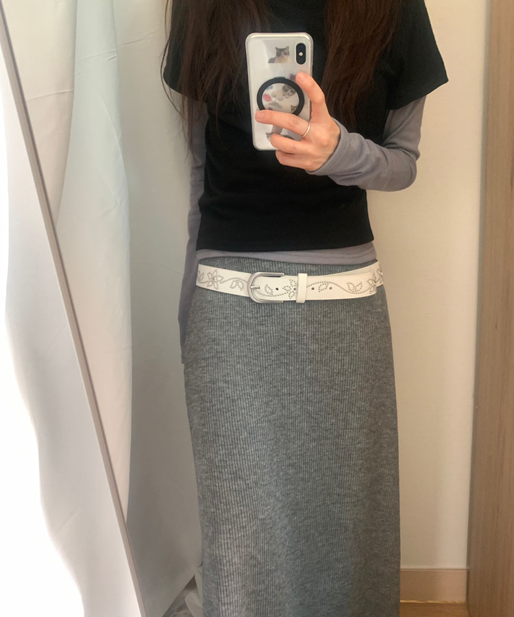 シルバースタッドフラワーバックルベルト IVORY