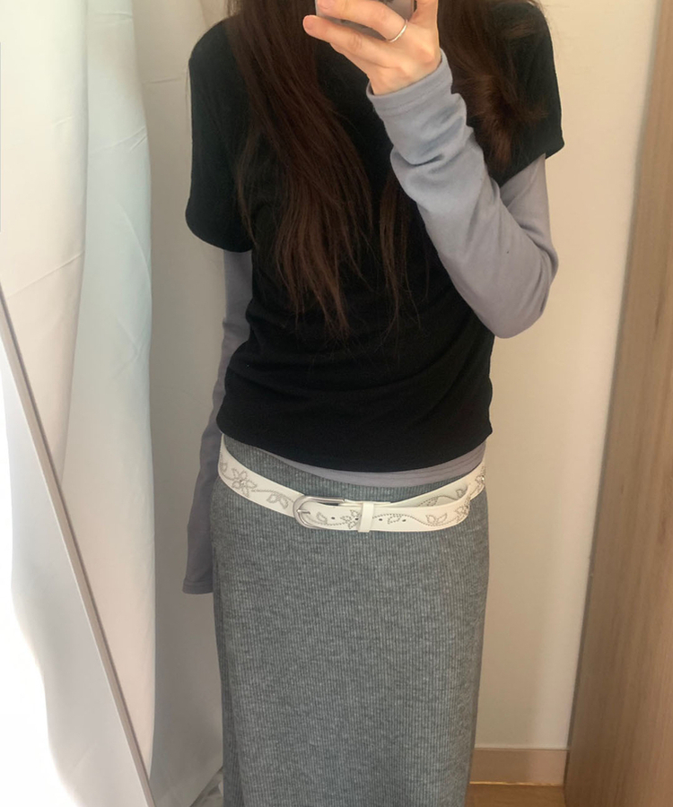 シルバースタッドフラワーバックルベルト IVORY