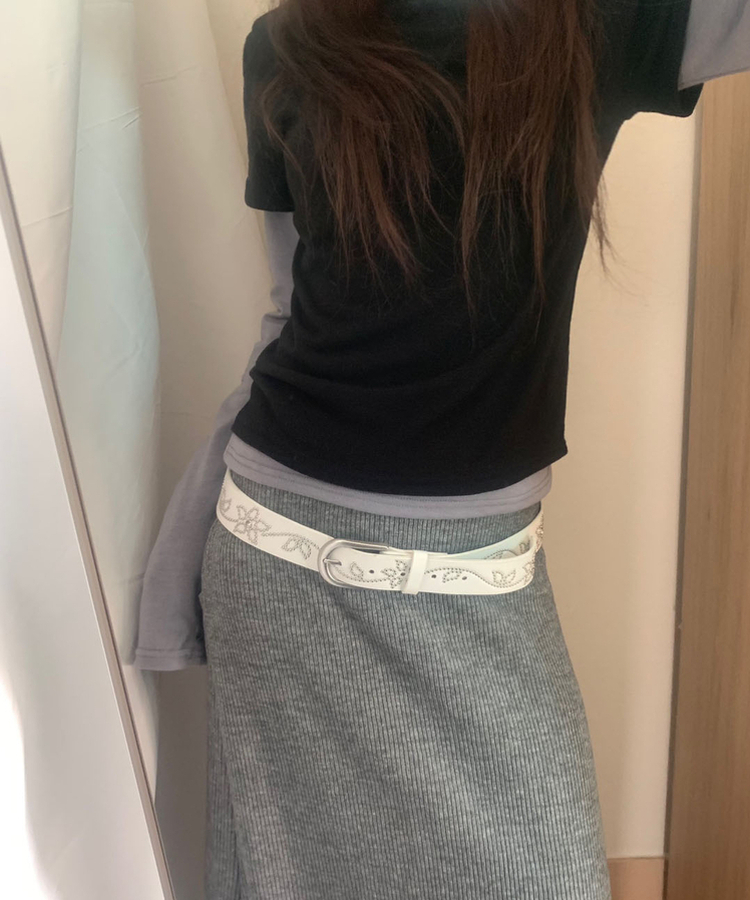 シルバースタッドフラワーバックルベルト IVORY