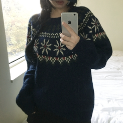 フラワーノルディックニット NAVY