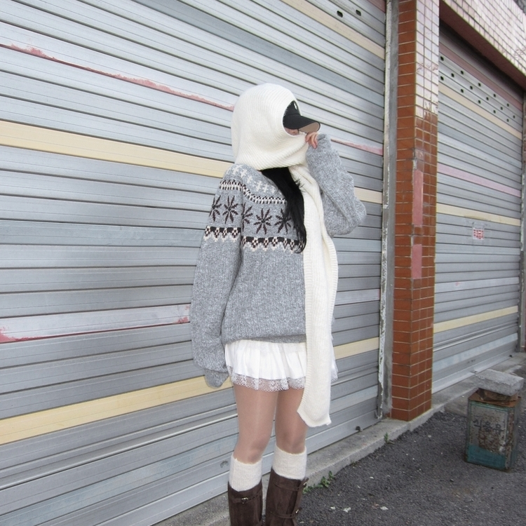 フラワーノルディックニット GREY